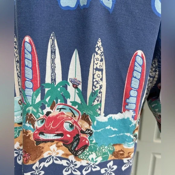 McNeel Palmer Vintage Blue Surfboard Volkswagen Buggy Print Men's Shirt - Picture 5 of 9